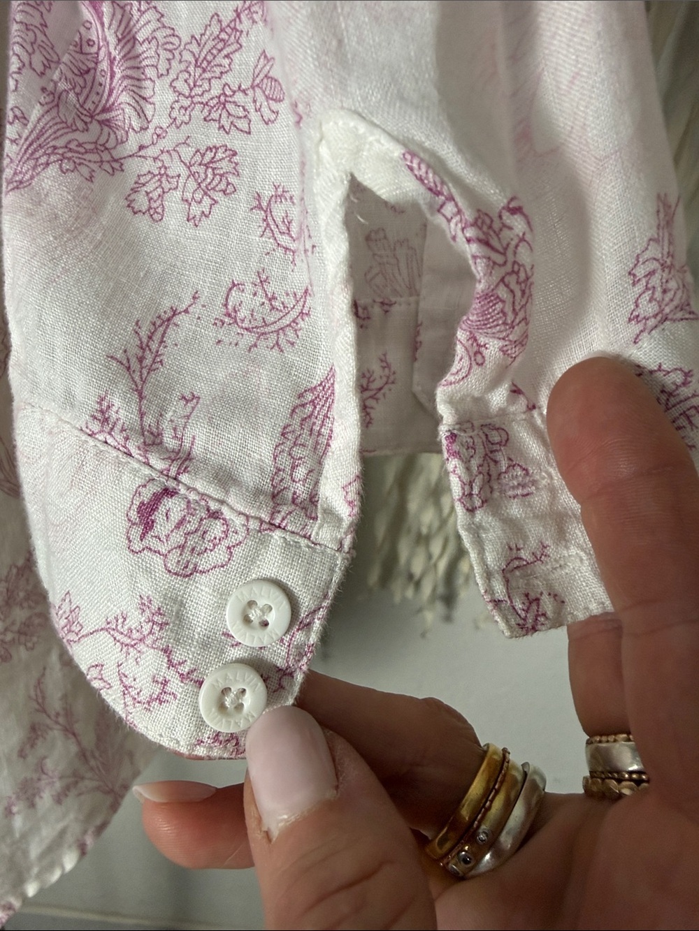 Malvin Hamburg "I Love Linen" Linen Floral Roll Tab Sleeve Tunic Top M and XL - Picture 6 of 10